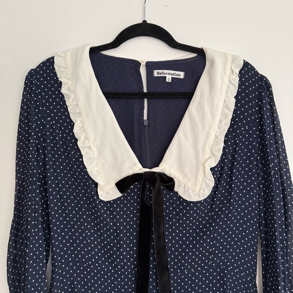 Reformation Edalene navy polka dot dress size 12 - Picture 4 of 11